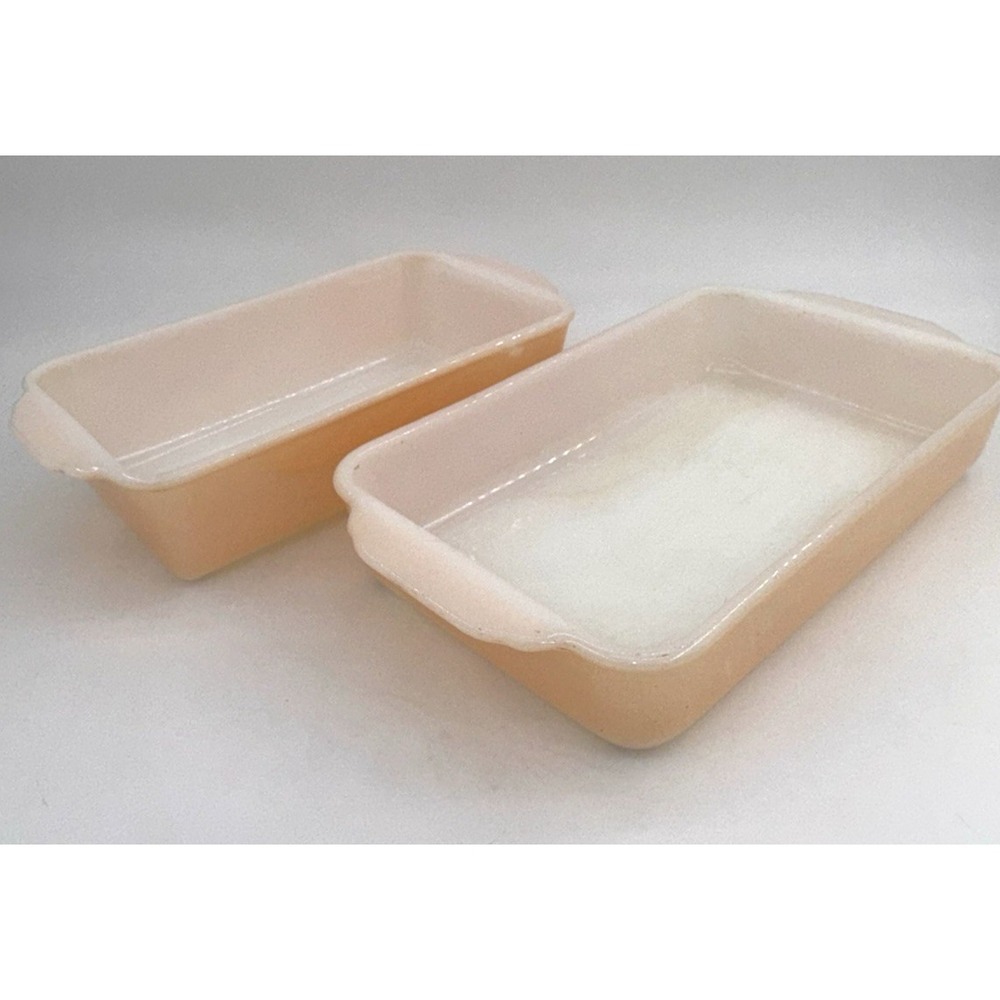 Set of 2 Anchor Hocking Fire King Peach Lustre Loaf Pans 409 1 QT/410 1.5 QT VTG
